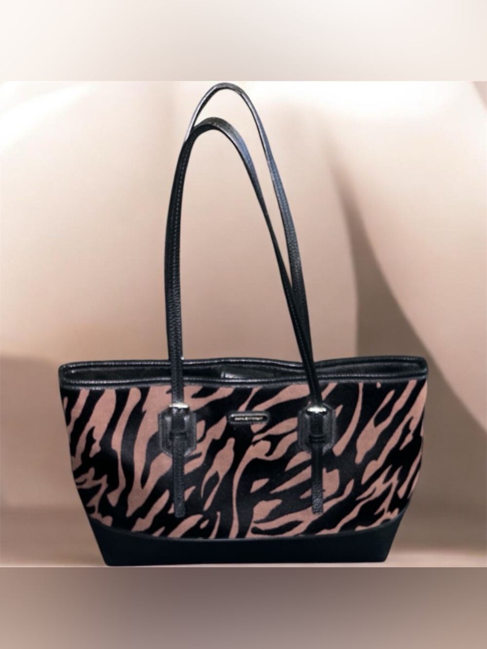 Dana Buchman Black and Tan Zebra-Print Tote Bag